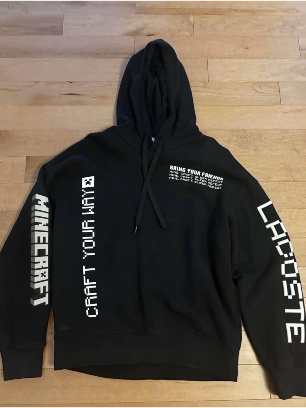 Lacoste LIVE x Minecraft Men’s Loose Fit Fleece Hoodie, MEDIUM